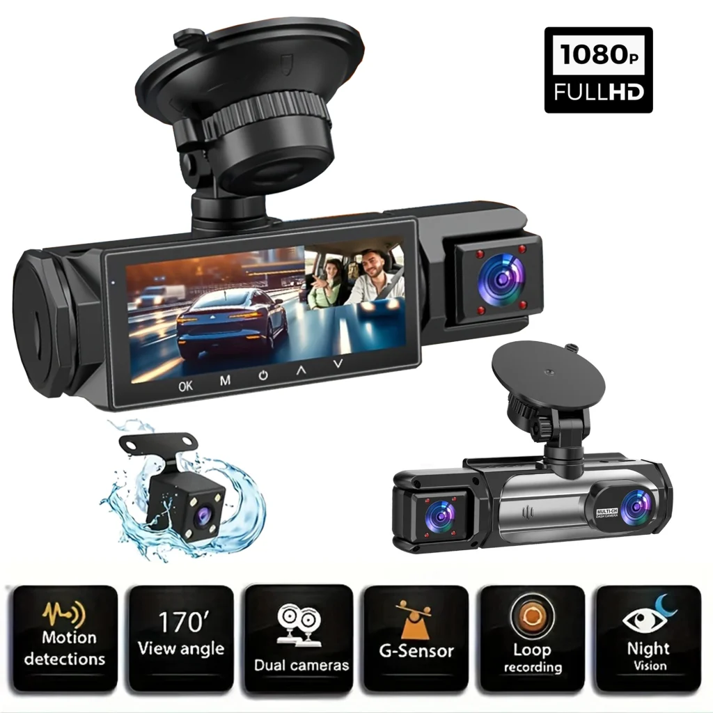 מצלמת רכב עם שלוש מצלמות Full HD כולל ראיית לילה