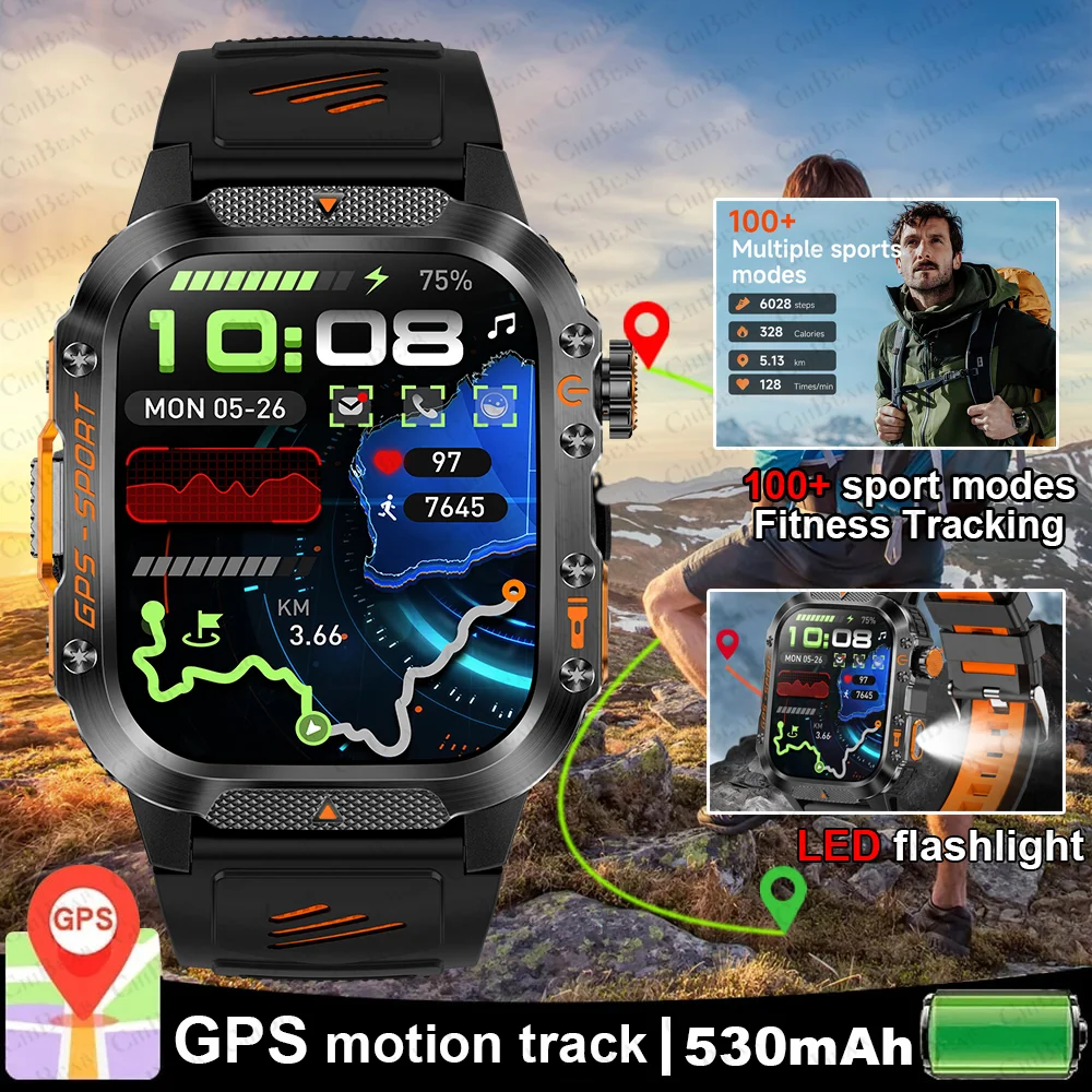 שעון חכם לגברים ולנשים עם GPS, מצפן, ניטור בריאות (דופק, לחץ דם, שינה, קלוריות, צעדים), שיחות Bluetooth, עמידות למים, מסך AMOLED 2.01 אינץ' ומעל 100 מצבי ספורט.