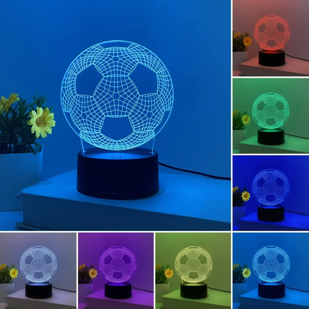 מנורת לילה כדורגל, מנורת LED, תאורת חדר שינה, מנורה דקורטיבית, מנורת USB, תאורה תלת ממדית, מתנה לאוהדי כדורגל, מנורת ילדים, תאורת לילה 7 צבעים, מנורת אווירה, מנורת חג, מנורת ספורט, תאורת בית ייחודית