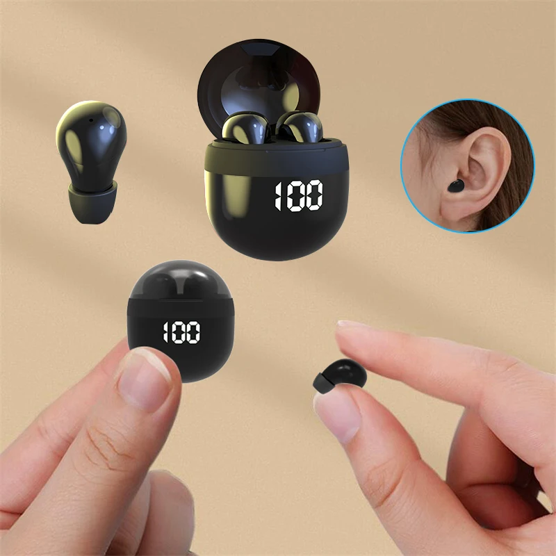 מיני אוזניות בלתי נראות Bluetooth 5.3 עם סאונד HiFi סטריאו, חיי סוללה של 24 שעות, הפחתת רעשים, בקרת מגע ועמידות למים IPX4. אידיאליות לשיחות, מוזיקה, ספורט ומשחקים.