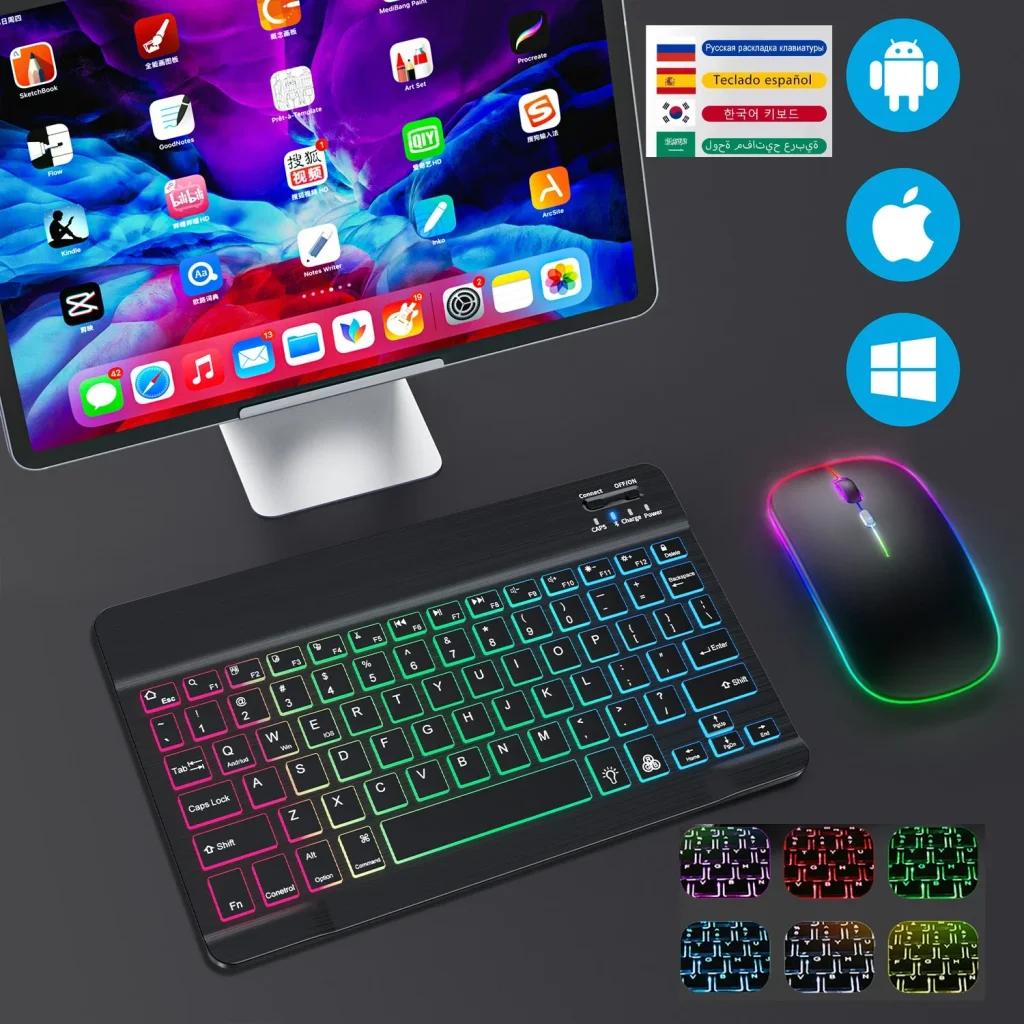 מקלדת ועכבר לגיימינג, מקלדת Bluetooth RGB, עכבר אלחוטי RGB, סט מקלדת ועכבר למחשב, מקלדת ועכבר לגיימרים, מקלדת ועכבר עבור iPad, סט Bluetooth מקלדת ועכבר, מקלדת ועכבר ניידת, מקלדת RGB רב-לשונית, עכבר לגיימינג